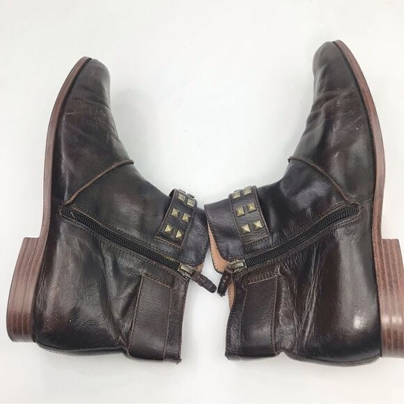 Earthies TREANO Brown Leather Bronze Studded Ankle Boots in Chestnut - Picture 8 of 16